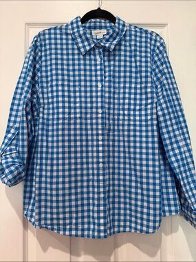 Jaclyn Smith Blue and White Gingham Button-Up Shirt